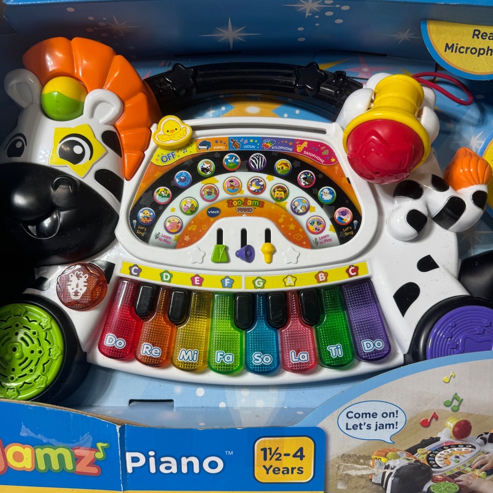 VTech Zoo Jamz Piano Zebra Musical Toy 4-in-1 Light-Up Key Microphone Kids 1.5-4